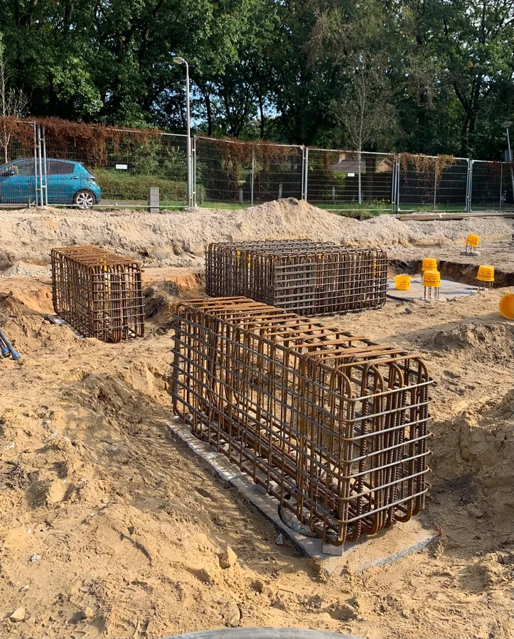 Wapening en bekisting van de fundering